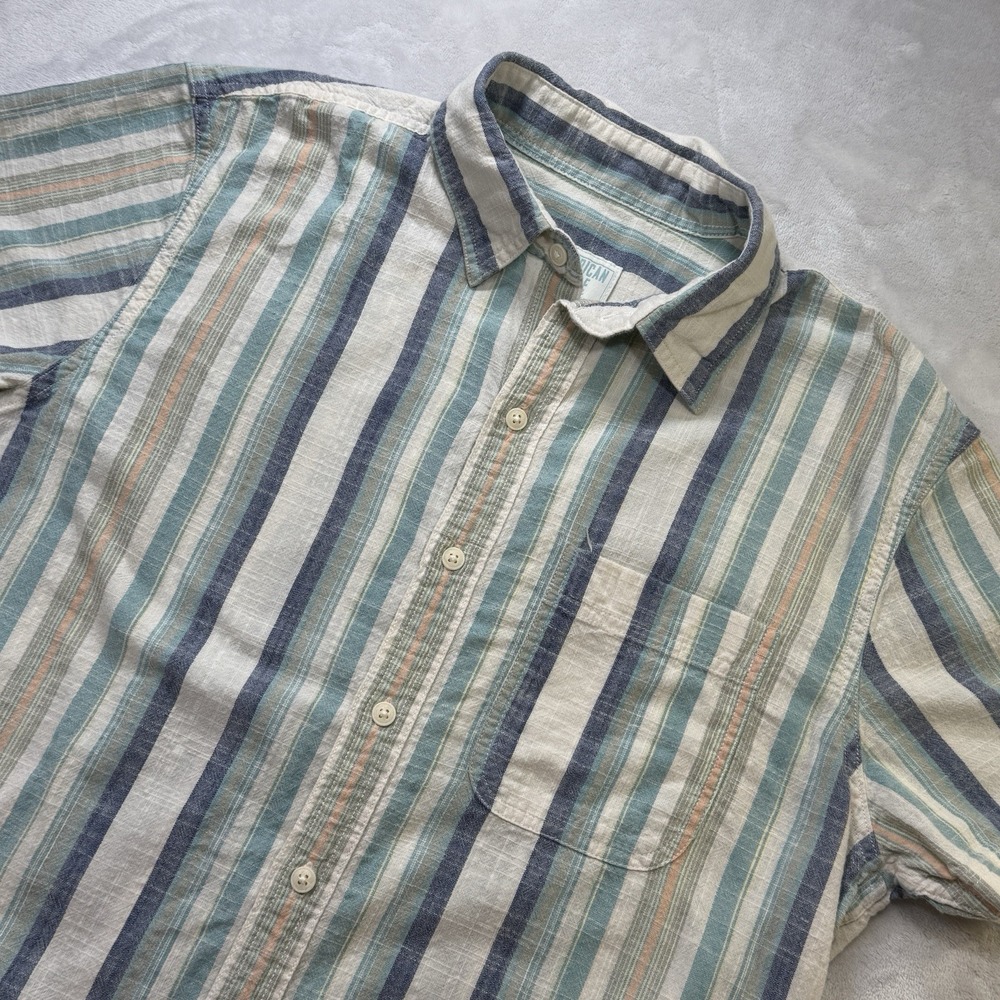 American Eagle Mens Striped Linen Blend Short Sleeve Button Up Shirt Size Medium